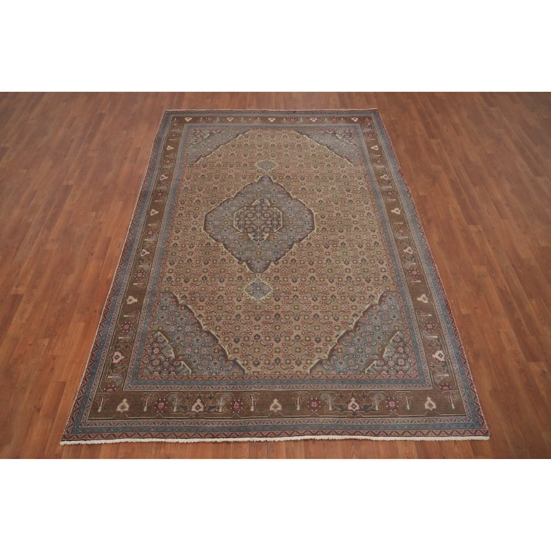 Hand Knotted Oriental 100% Wool Carpet Traditional Medallion Brown Tabriz Area Rug - 9' 2'' X 6' 4''