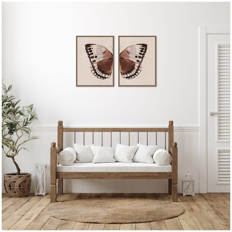 Kate and Laurel Sylvie Retro Butterfly Watercolor - 2 Piece Framed Canvas Art Set by The Creative Bunch Studio