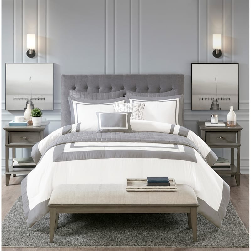 Madison Park Lexington 8 Piece Comforter and Quilt Set Collection - Grey - King - Cal King