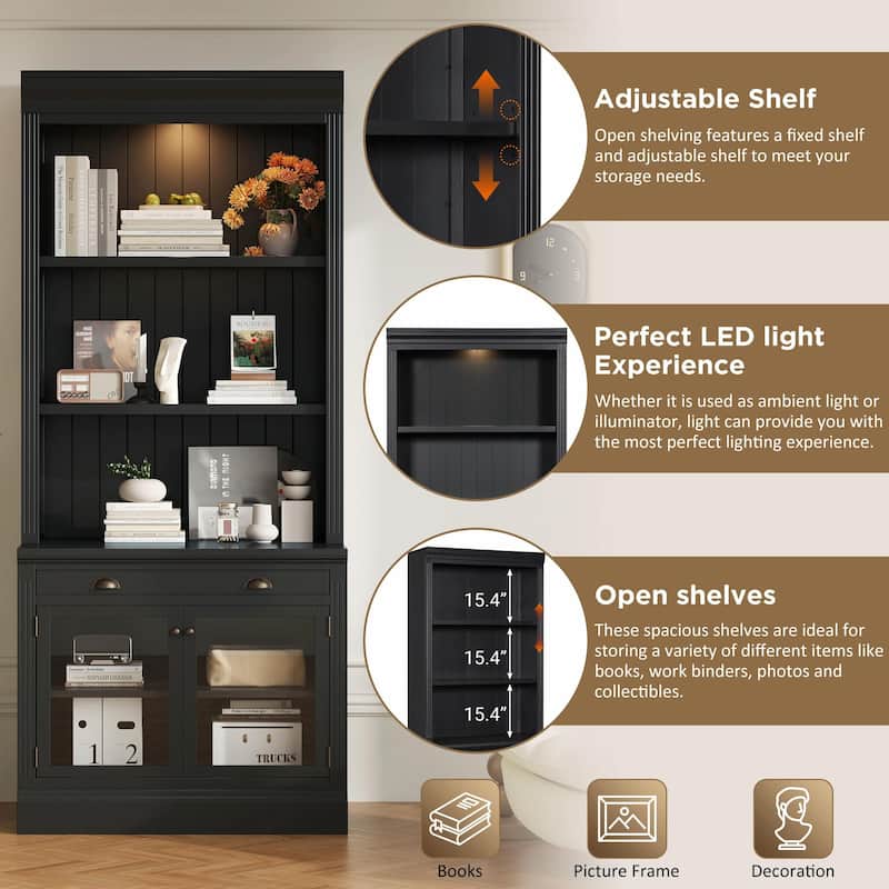 83.4" Tall Bookshelf with LED Lighting