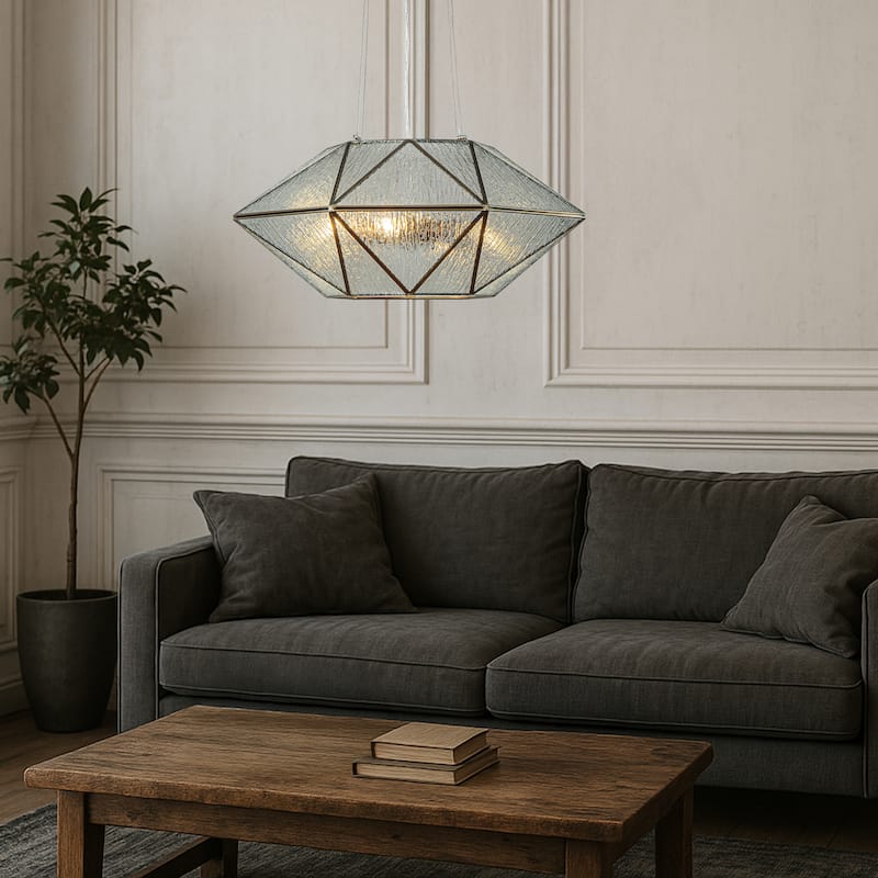 6-Light Dimmable Modern Geometric Chandelier With Textured Glass Accents Unique Statement Pendant Light For Dining Room - W20''