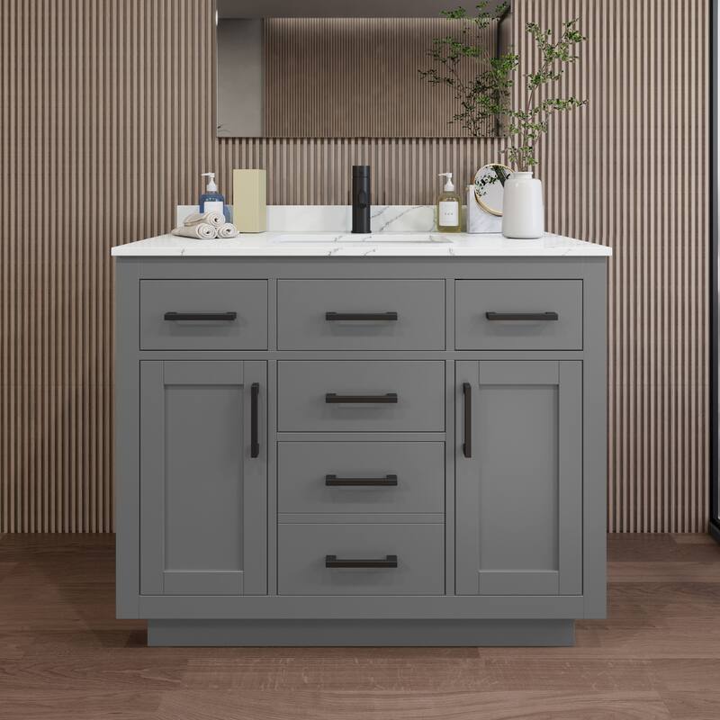 Wyndham Collection WCG262642S-QTZ-UNSMXX Beckett TK 42" Free Standing - Dark Gray / Giotto Quartz Top / Matte Black