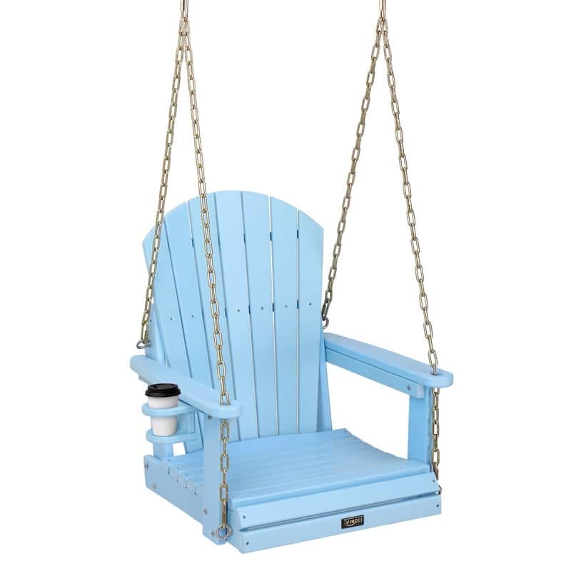 1-Person HDPE Porch Swing Outdoor with Rotatable Cup Holder and Adjustable Chains - N/A