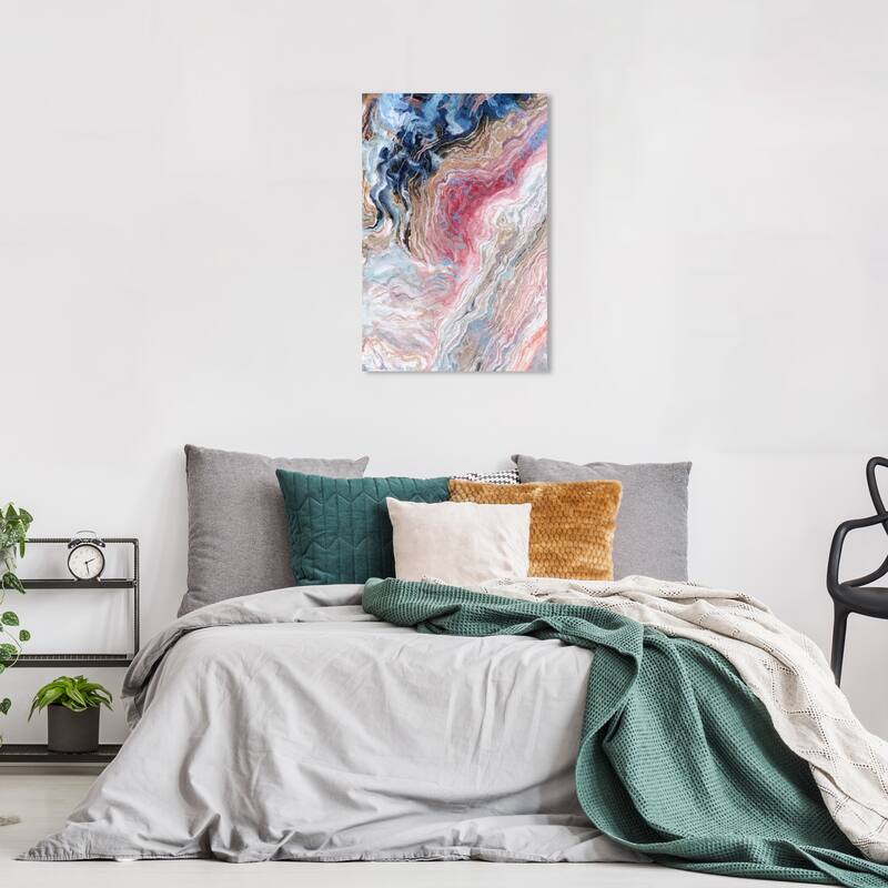 Wynwood Studio Abstract Doll Memories - Watercolor Geode Pink and Dark Blue Glam Wall Art Canvas Print - 24 x 16