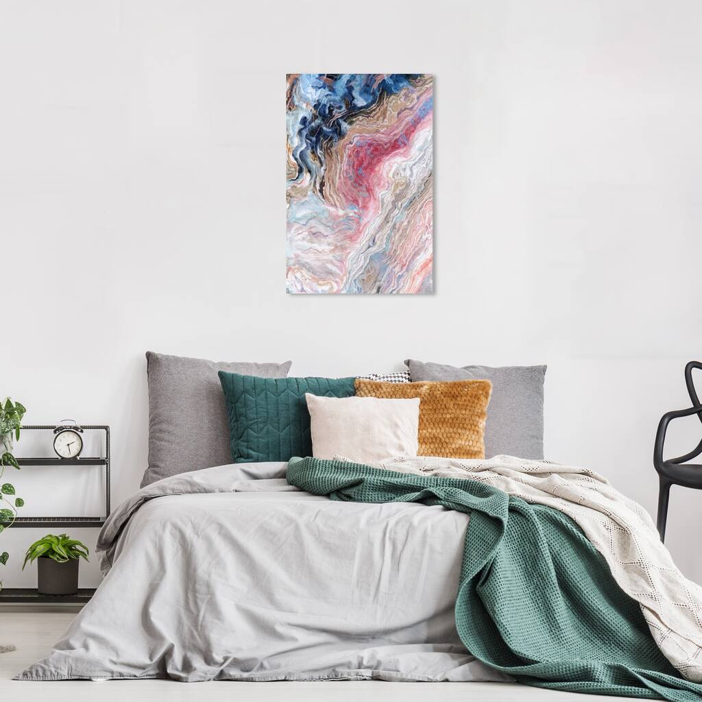 Wynwood Studio Abstract Doll Memories - Watercolor Geode Pink and Dark Blue Glam Wall Art Canvas Print