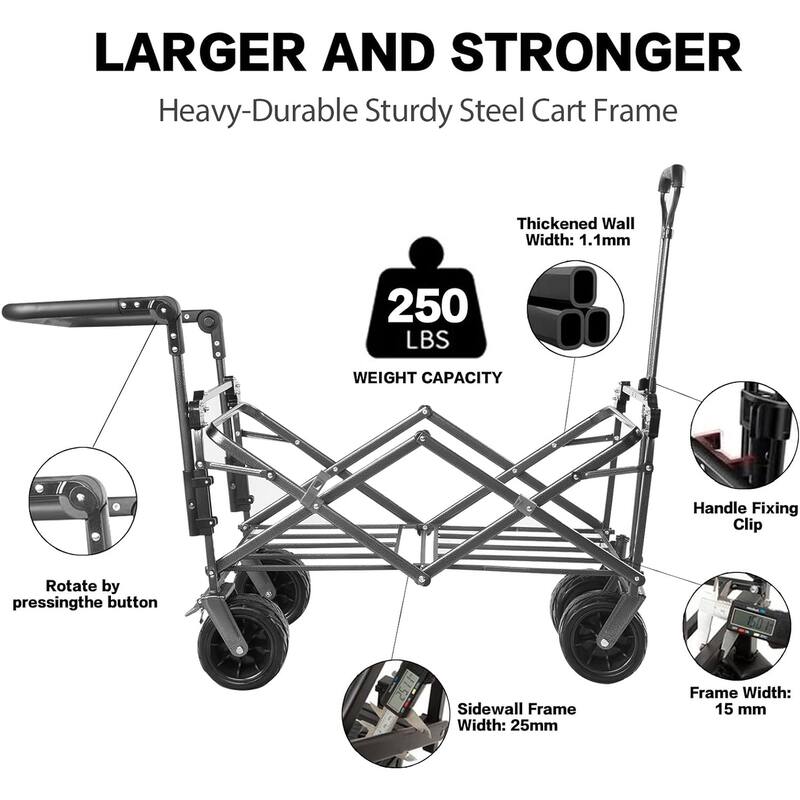 Deluxe 141L Collapsible Wagon with Removable Canopy & Cooler Bag - All-Terrain Wheels with Brake