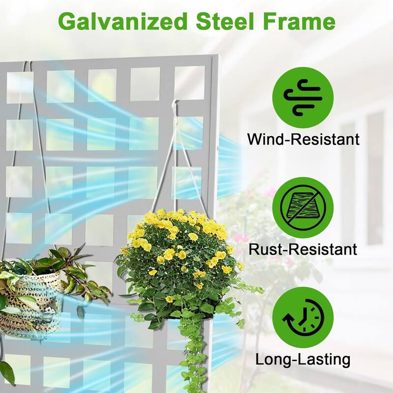 Galvanized Raised Garden Bed with Trellis, Privacy Screen Planter Box for Patio Balcony