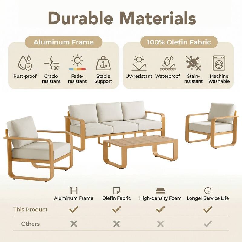 Spruce & Spring Outdoor Patio Furniture Set Aluminum Sofa Accent Chair