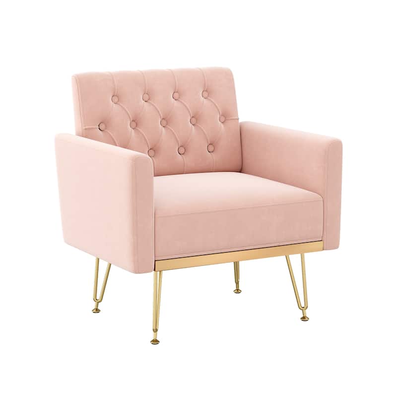 Velvet Armchair Single Sofa Chair with Metal Legs, Reading Chair Pink Side Chair Dining Chair Lobby Chair