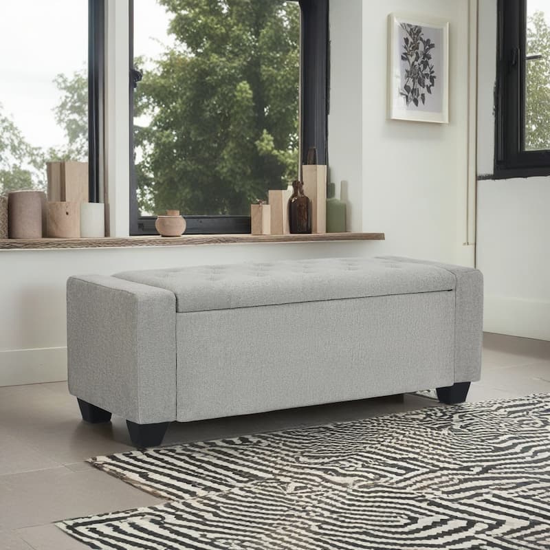 Adeco Rectangle Storage Ottoman Bench for Living Room, Bedroom - Light Grey-18"H