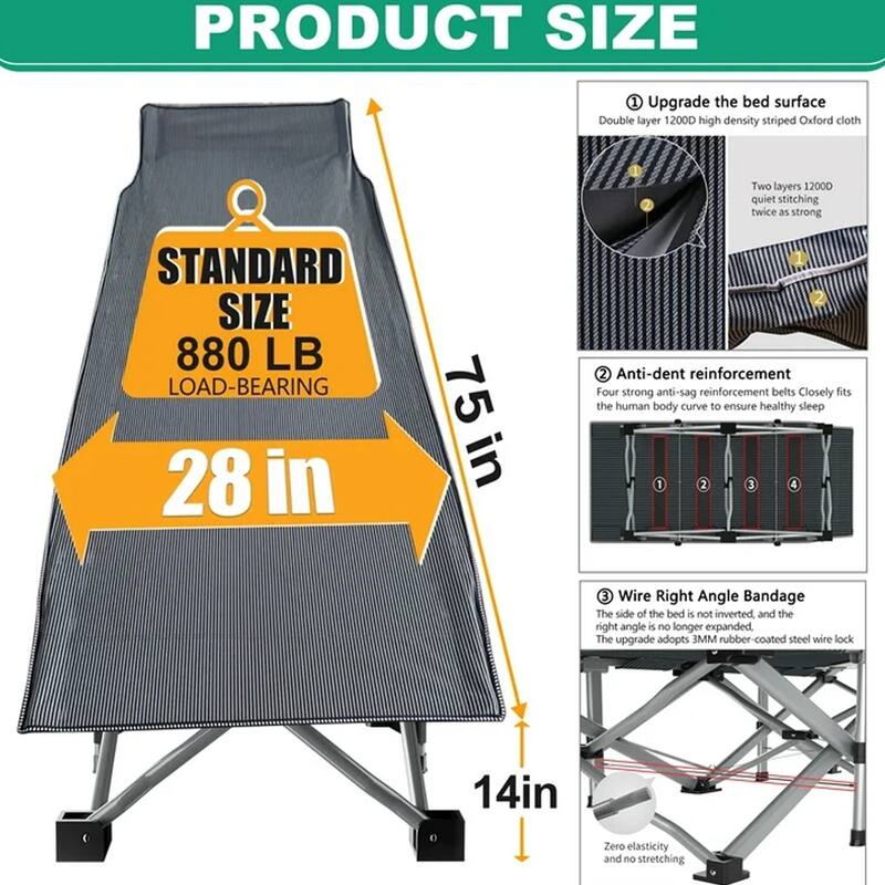 DoCred Folding Camping Cot W/Mat for Adults, Travel Bed with Carry Bag