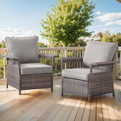 Outdoor Rattan Chairs with Armrest - Brown