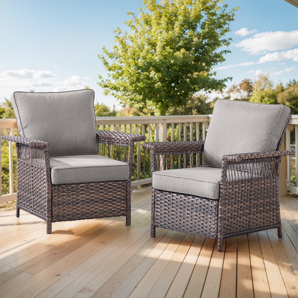 Outdoor Rattan Chairs with Armrest - Brown