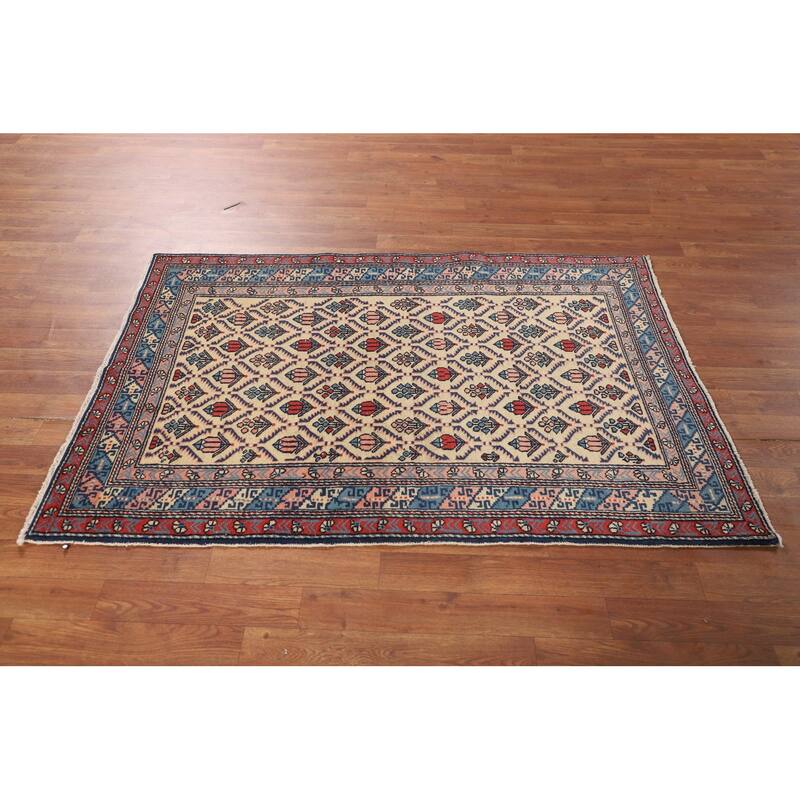 Hand Knotted Oriental 100% Wool Carpet Traditional All-Over Beige & Ivories Kazak Area Rug - 5' 2'' X 3' 5''