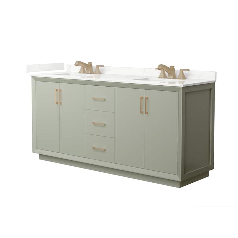 Wyndham Collection WCF414172D-QTZ-US3MXX Strada 72" Free Standing - Light Green / Giotto Quartz Top / Satin Bronze