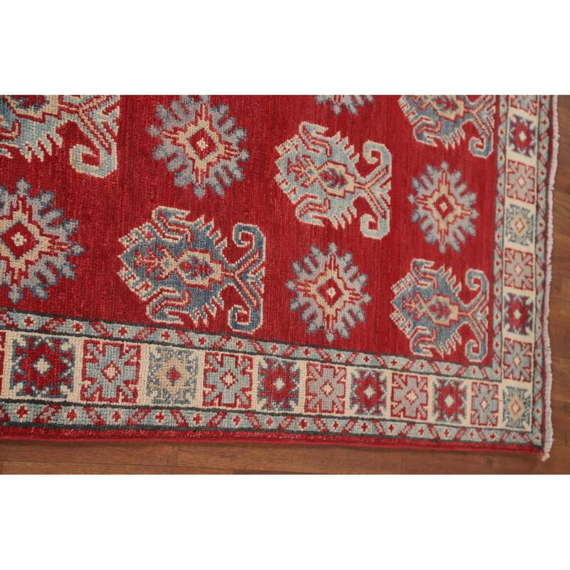 Geometric Kazak Runner Rug Hand-Knotted Traditional Wool Carpet - 2'8" x 9'4"