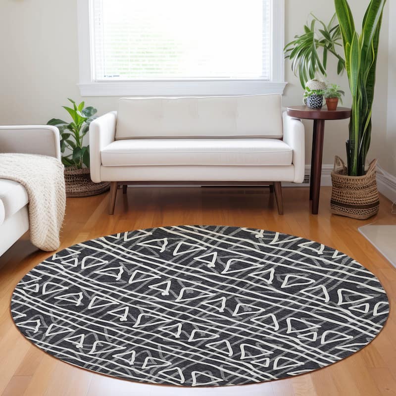 Premium Washable Super Soft Geo Mayfield Rug - Black - 8' x 8' - Round
