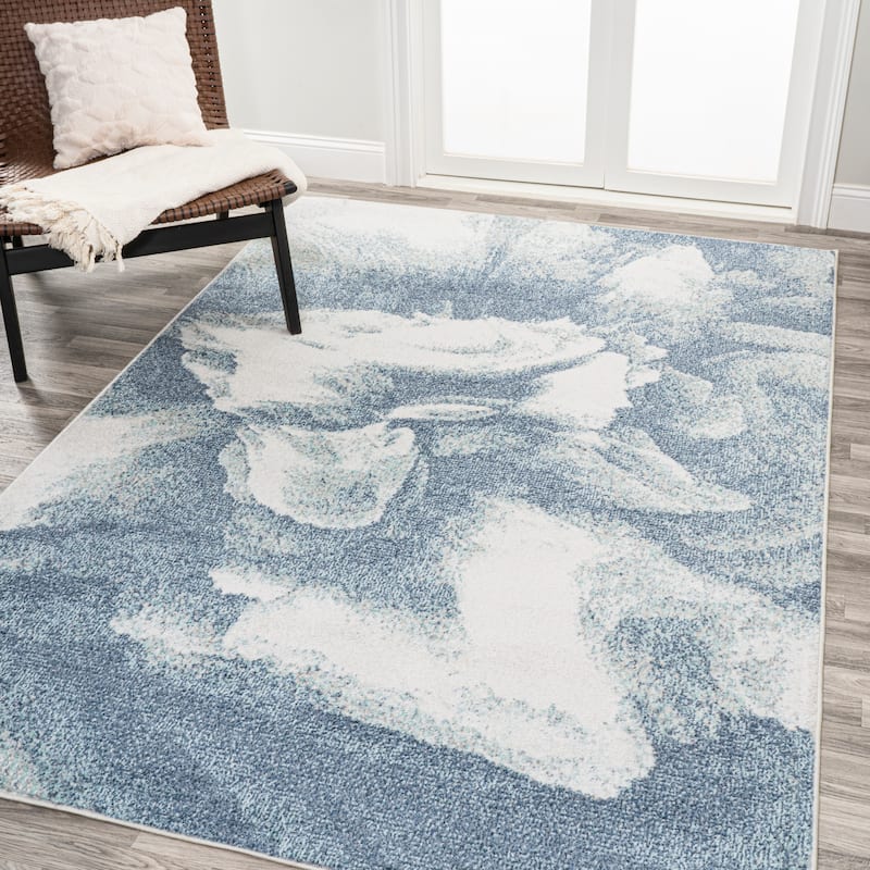 JONATHAN Y Marmo Abstract Two-Tone Modern Area Rug - 4 X 6 - Blue/Cream