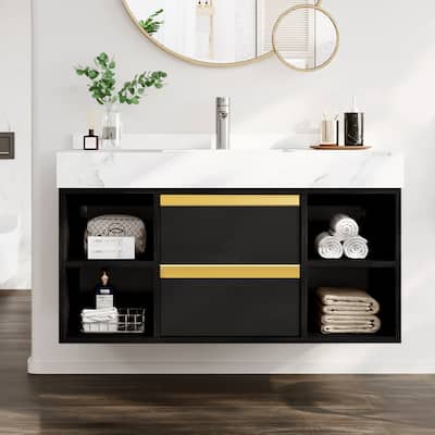 Moasis 39.4" Wall Mounted Bathroom Vanity Ceramic Cabinet with 2 Drawer