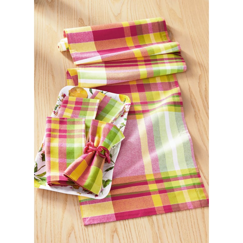 Lemoncello Plaid Table Runner - Multicolor Cotton, Machine Washable, Perfect for Spring and Summer, 72" x 16"