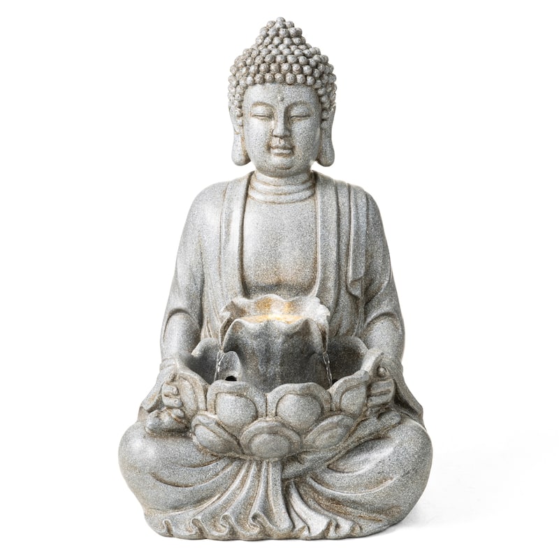 Glitzhome Polyresin Meditating Buddha Frog/Elephant Statue Outdoor Water Fountain with LED Lights