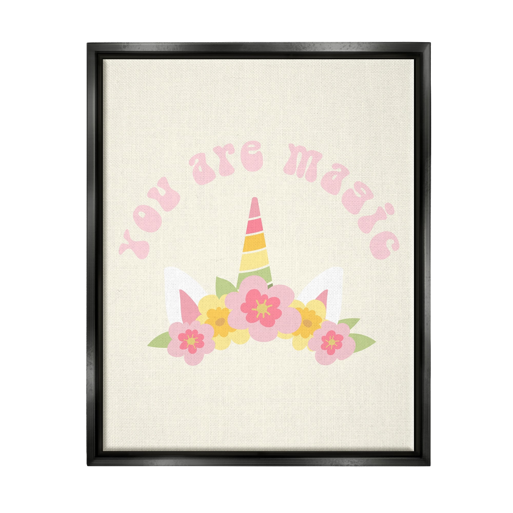 Stupell Retro Magic Unicorn Phrase Framed Floater Canvas Wall Art Design by Lil' Rue