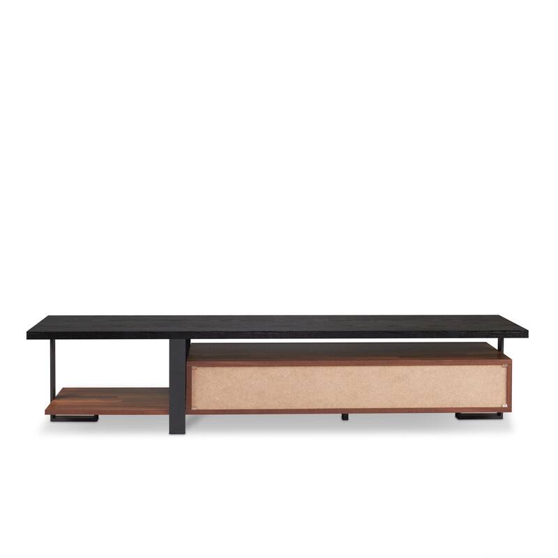 Modern Walnut and Black TV Stand, 67" TV Console with 2 Drawers and 1 Shelf for TVs up to 55"
