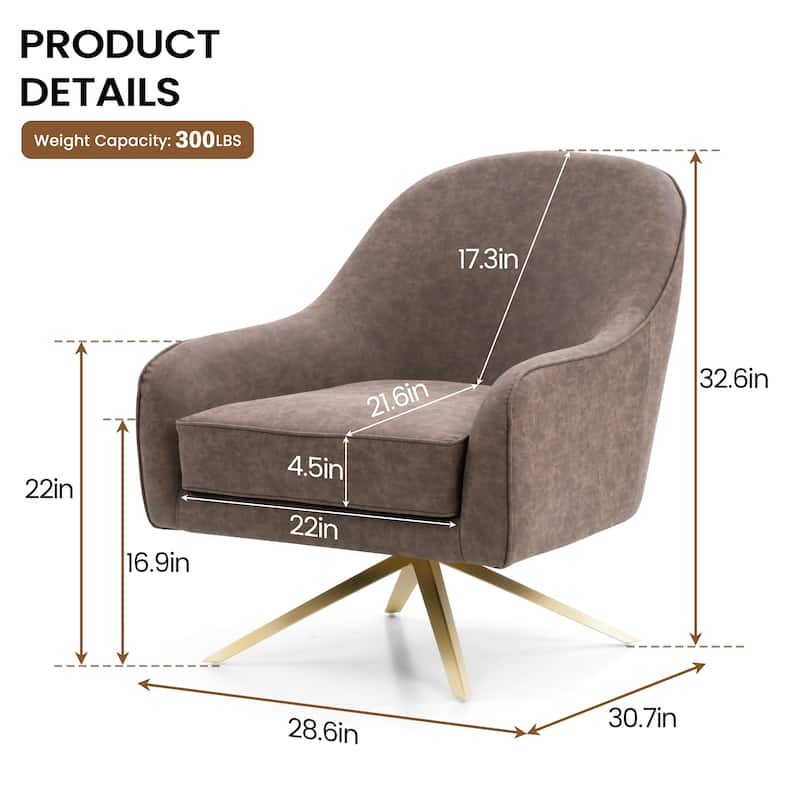 Faux Leather Sofa Chair Upholstered Swivel Accent Chair Mid-century Modern Armchair