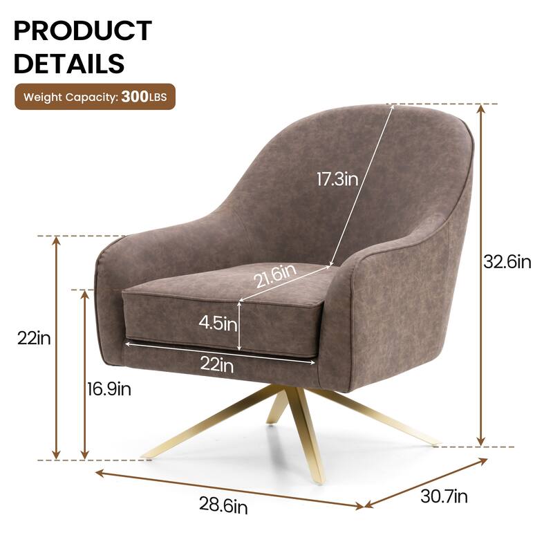 Swivel Club Chair PU Leather Leisure Armchair Upholstered Accent Chair