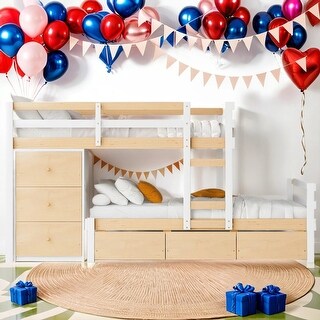 Modern Twin Over Twin Loft Bunk Bed With Drawers And Ladder,Sturdy Frame for Bedroom