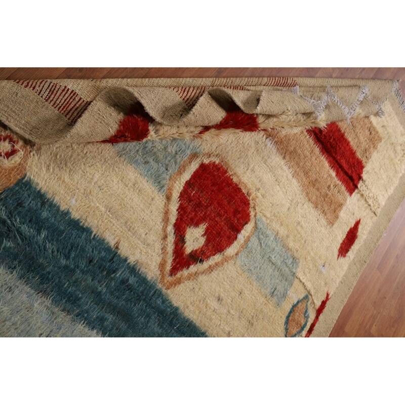 Hand Knotted Oriental 100% Wool Carpet Modern Tribal Beige & Ivories Moroccan Area Rug - 7' 10'' X 5' 7''