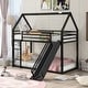 preview thumbnail 1 of 26, Twin over Twin House Bunk Bed with Slide and Convertible Ladder, Metal Frame, Guardrails for Safety, Easy Assembly, Black Black