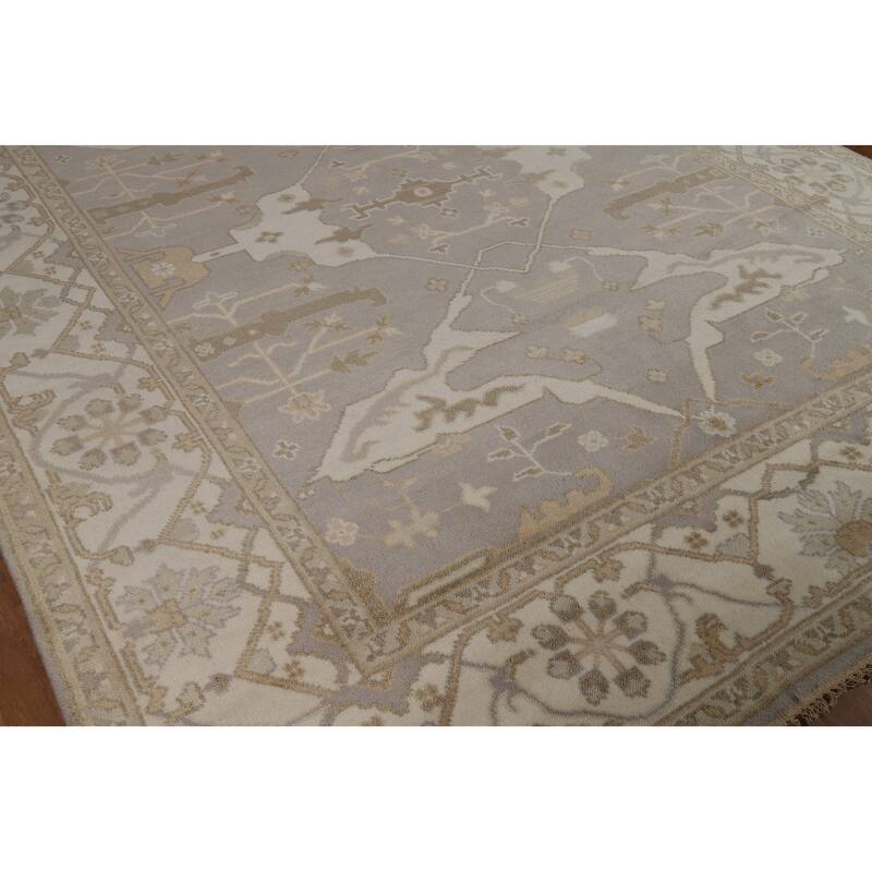 Gray Oushak Style Area Rug Hand-Knotted Wool Carpet - 8'1" x 10'0"
