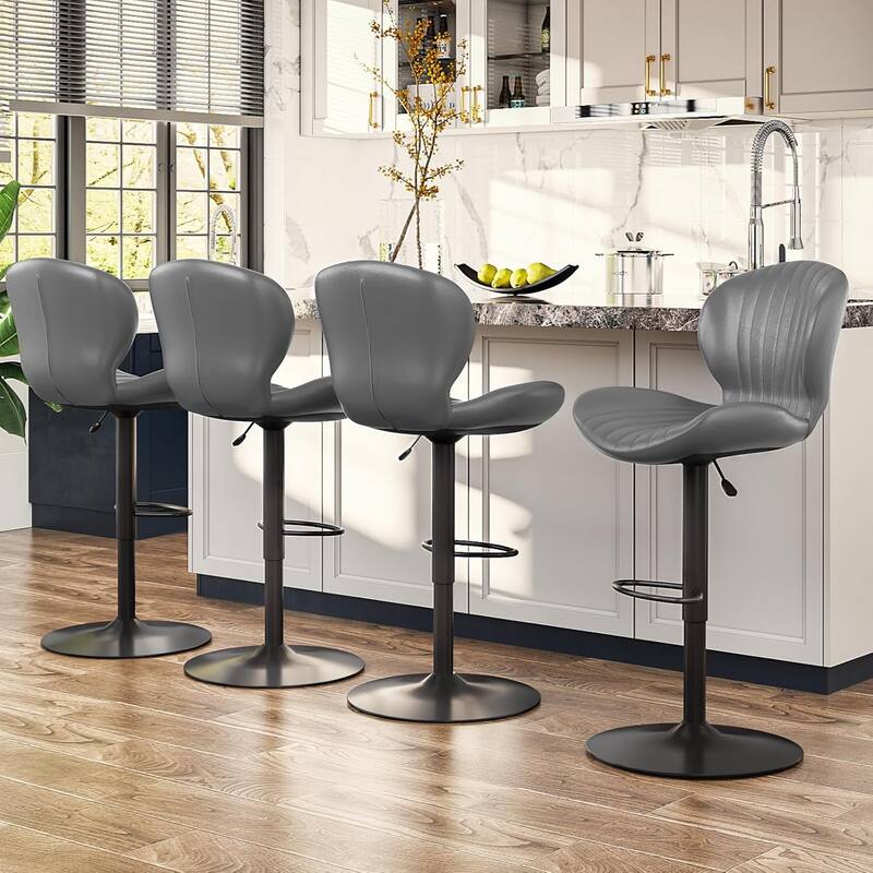 BOSSIN Set of 2 Modern Adjustable Bar Stools, Faux Leather Upholstered Swivel Counter Stools - 16.5"D x 19.6"W x 46.9"H