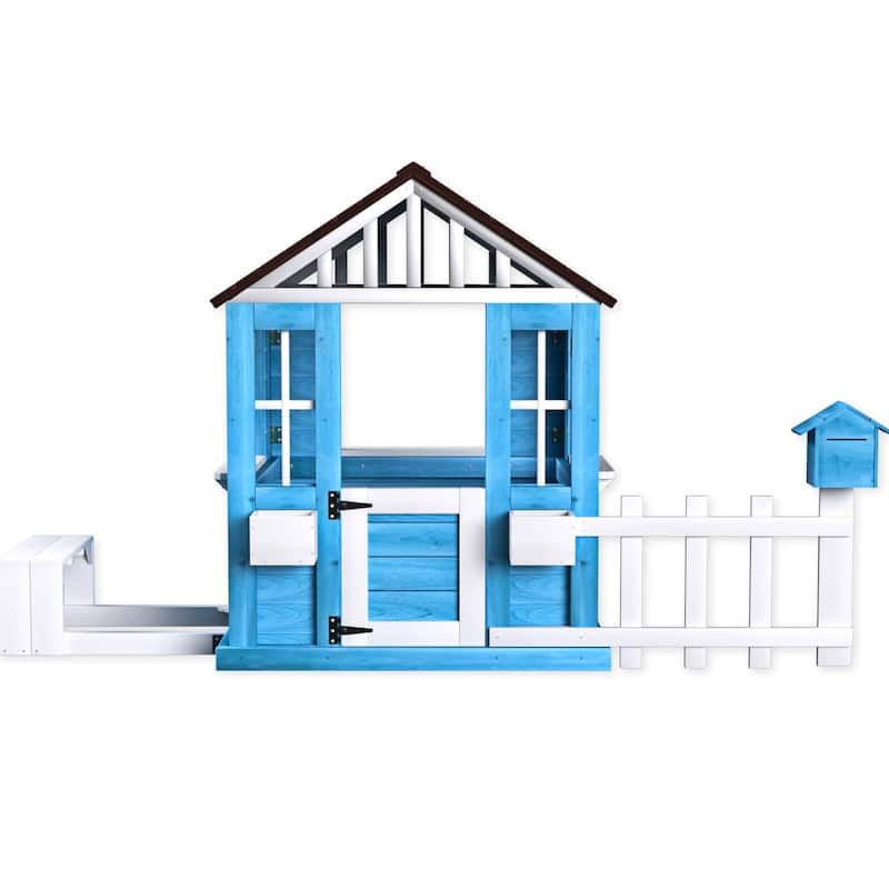 Outdoor Playhouse Wooden Kids Play House w/Picnic Bench