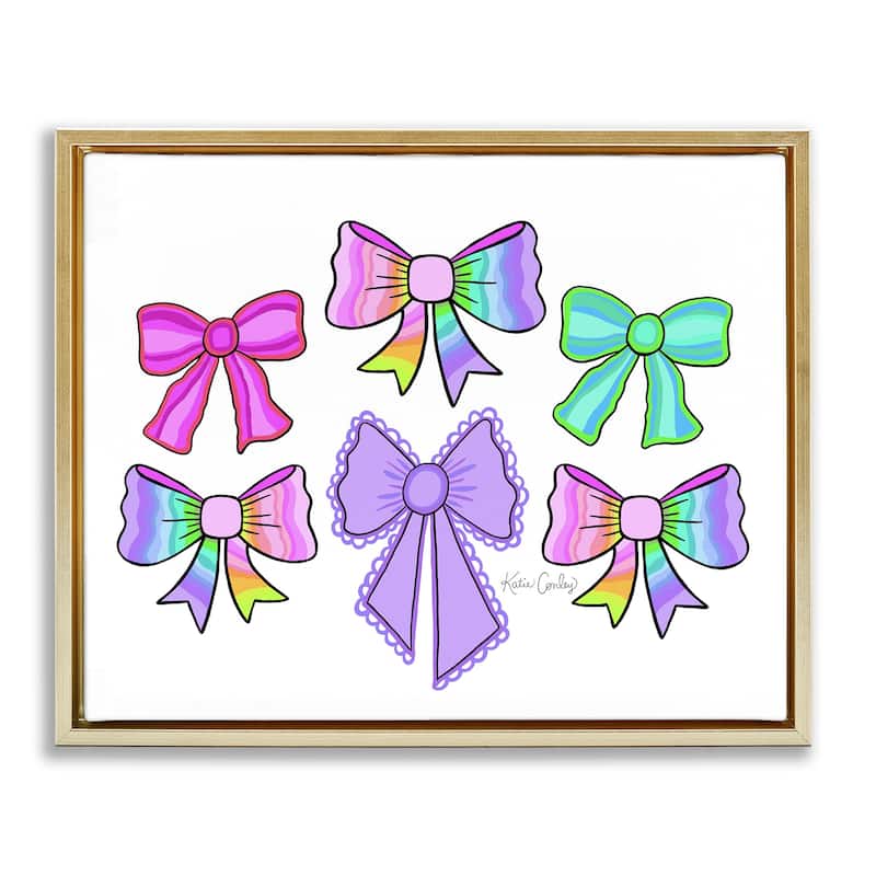 Stupell Playful Bowtastic Ribbons Framed Floater Canvas Wall Art Design By Katie Conley - 31 x 25 - Gold