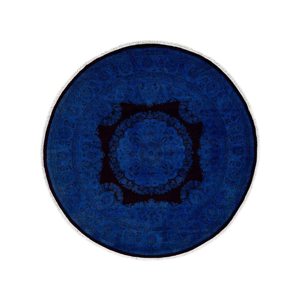 Overton Hand Knotted Wool Vintage Inspired Modern Contemporary Overdyed Blue Round Area Rug - 5' 3" x 5' 4"
