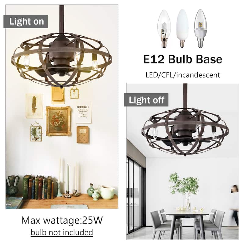 18 inch Low Profile Small Caged Ceiling Fan with Remote Control, 6 Speed Industrial Ceiling Fan Light Kit