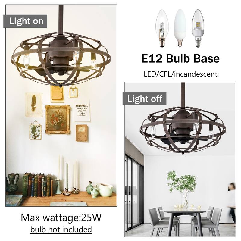 Modern Enclosed Ceiling Fan Light with Reversible Motor and Remote Control, Adjustable Fan Speed for Bedroom and Living Room