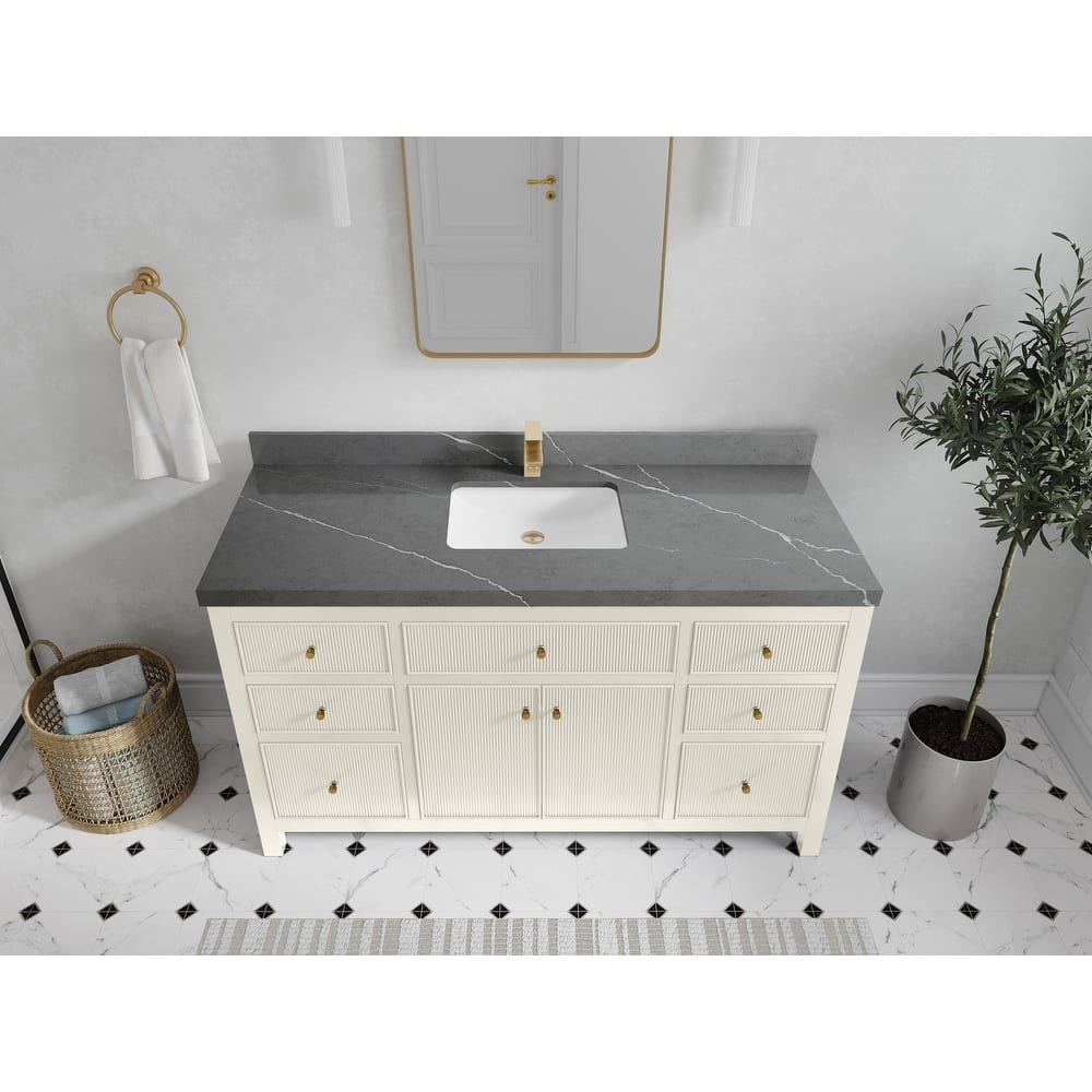 Willow Collections 60 in W x 22 in D Sonoma Free Standing Reeded Single Sink Bathroom Vanity with Countertop