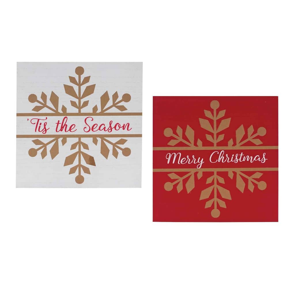 Snowflake Christmas Square Wall Signs 11.75" Red and White Set of 6