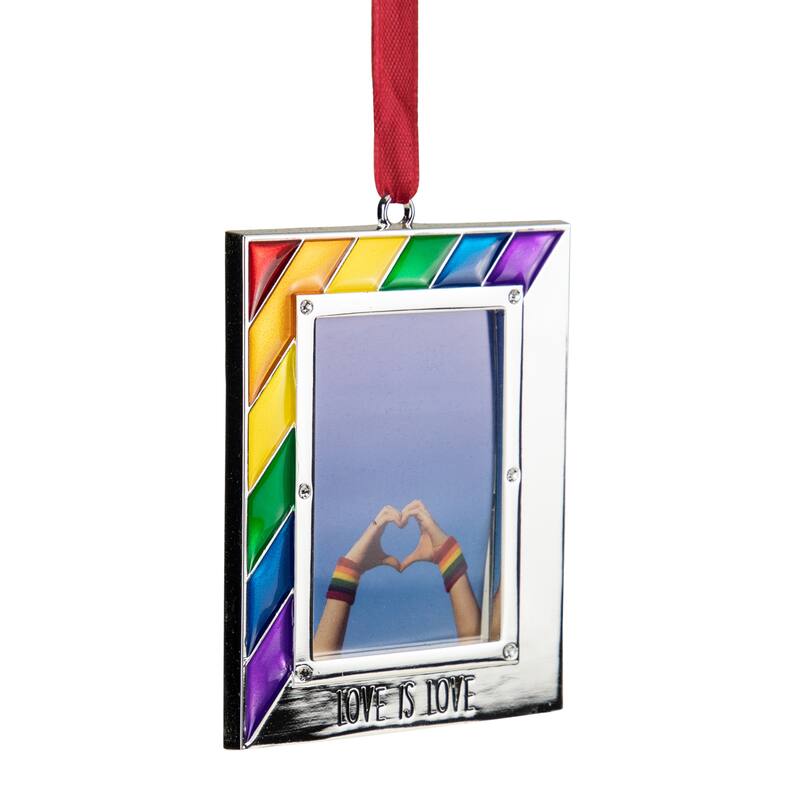 3.5" Pride Silver-Plated Love is Love Photo Ornament European Crystals