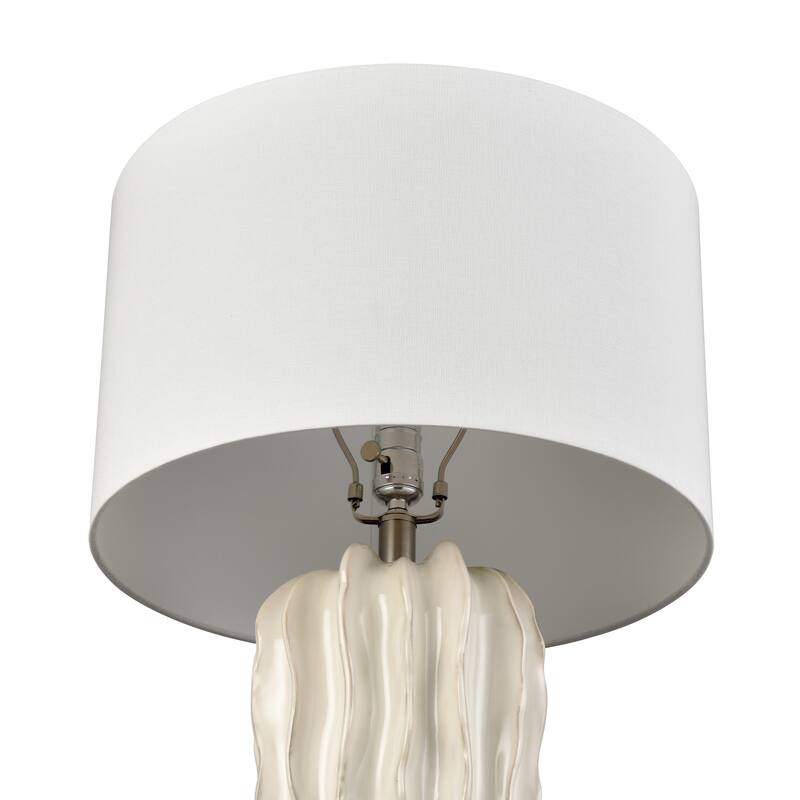 Elk Home Genesee White Glazed With White Linen Drum Shade Table Lamp