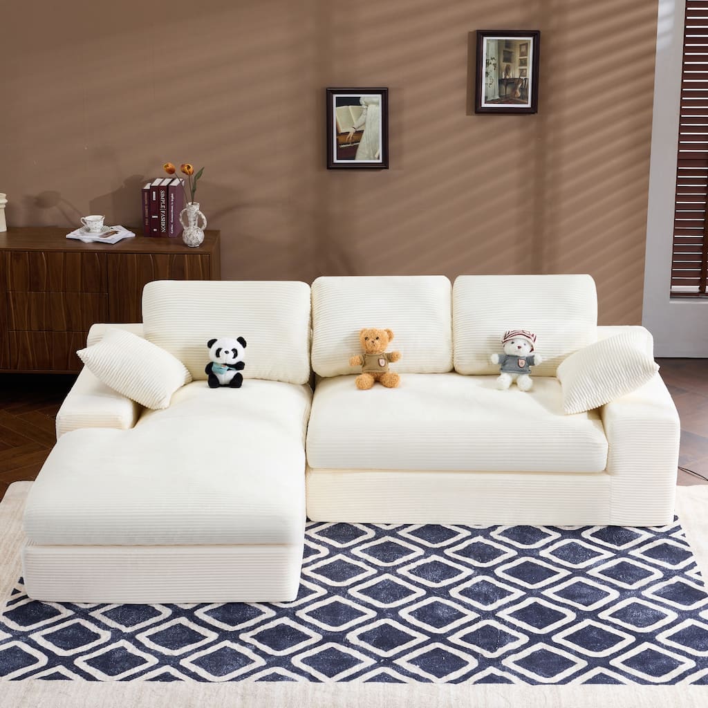 Roomfitters Corduroy Compressed Sofa with 3 Back Cushions & 2 Pillows, Soft Skin-Friendly Couch for Cozy Living Room