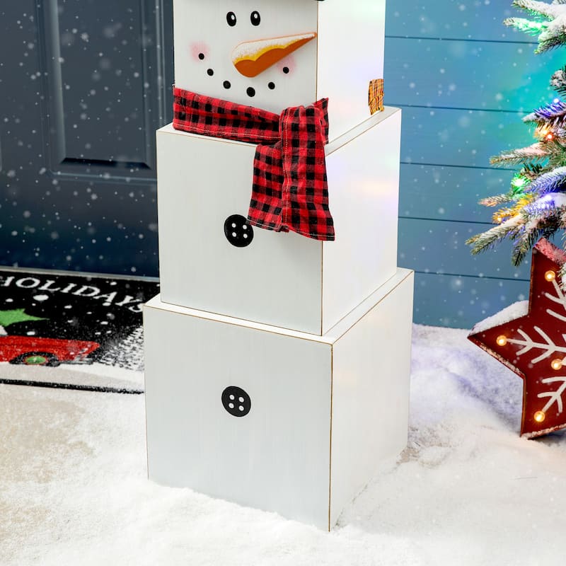Glitzhome 36"H Wooden Double-Sided Snowman/Scarecrow Porch Decor - Multi-Color