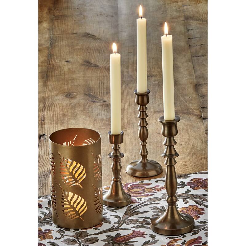Antique Brass Cast Aluminum Francesca Taper Candle Holder Large, 3.5L x 3.5W x 9.0H inches