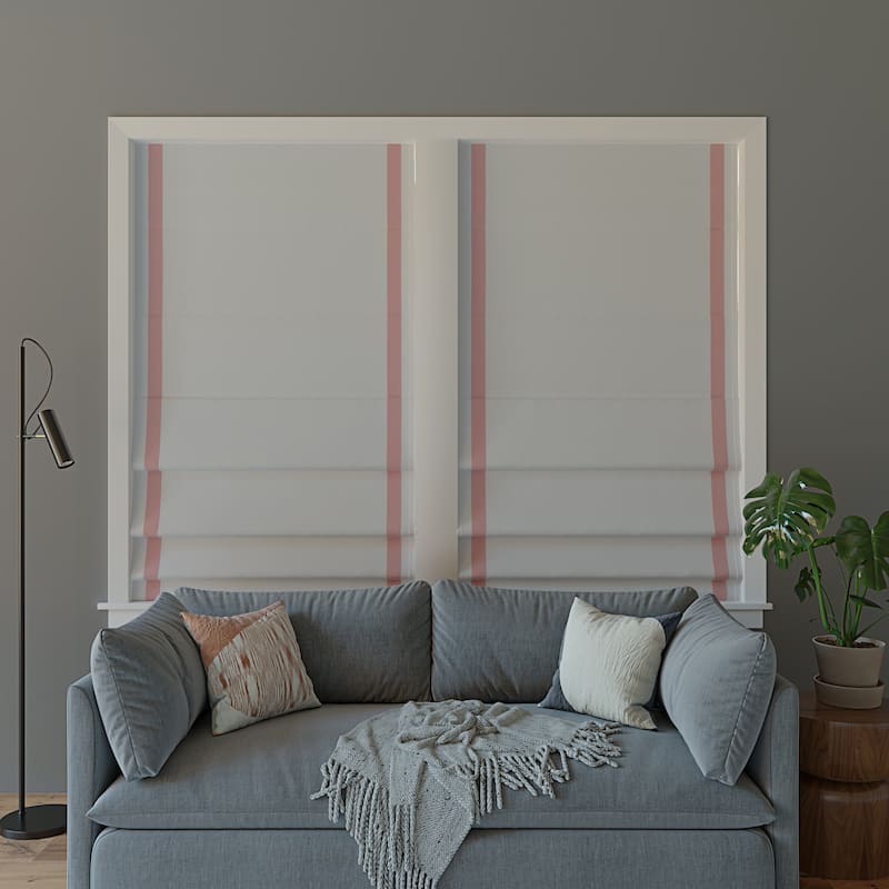 Sun Zero Hailey Pink Ribbon Border Total Blackout Cordless Roman Shade