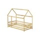 preview thumbnail 88 of 127, Wood Toddler House Bed with Roof Frame and Safety Guardrails Montessori Floor Bed without Slats No Door Houseshaped Platform Bed