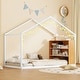preview thumbnail 8 of 10, Twin Size Metal House Bed with Shelves and Lights White