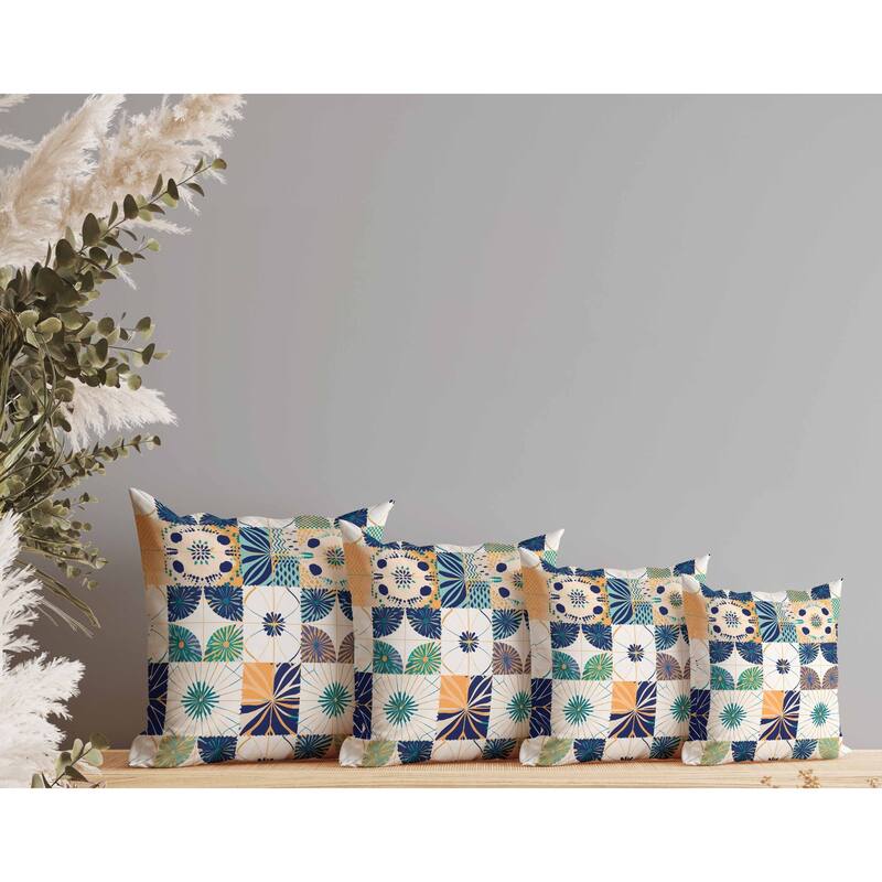 Zellige Dreamscapes Faux Suede Reversible Throw Pillow Blue and Orange